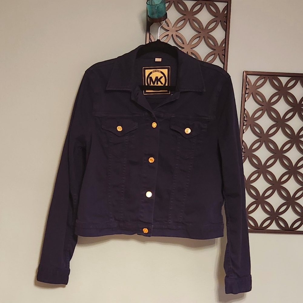 MICHAEL Michael Kors Women's Navy Blue Cropped Denim Jacket w/ Small Defect Sz L